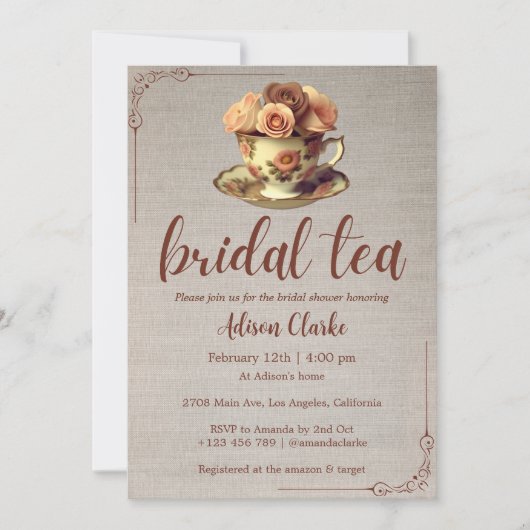 フローラヴィンテージブライダル茶パーティーブライダルシャワー 招待状 (正面)