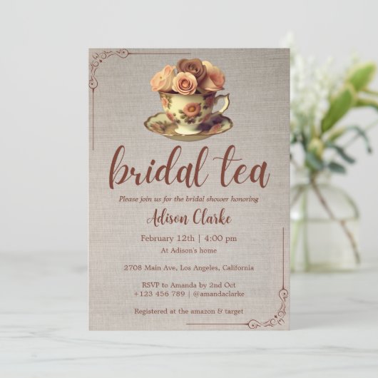 フローラヴィンテージブライダル茶パーティーブライダルシャワー 招待状 (スタンド正面)