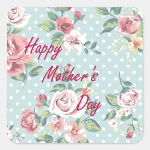 フローラヴィンテージプリント- Happy Mother's Day スクエアシール