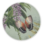 フローラヴィンテージボタニカルバタフライコテージセージ1 セラミックノブ (正面)