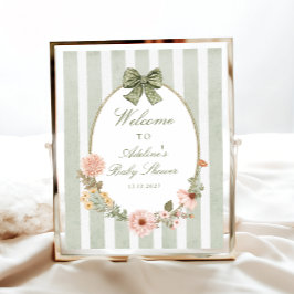 フローラヴィンテージボホセージグリーンベイビーシャワーウェルカム ポスター