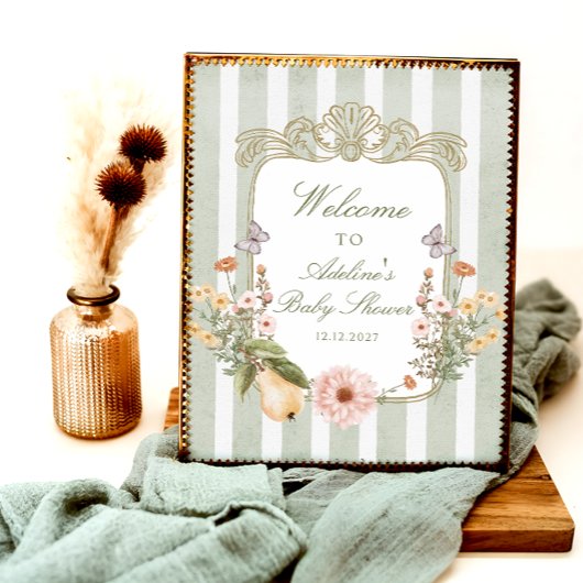 フローラヴィンテージボホセージグリーンベイビーシャワーウェルカム ポスター