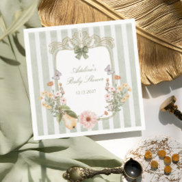 フローラヴィンテージボホセージグリーンベイビーシャワー スタンダードカクテルナプキン