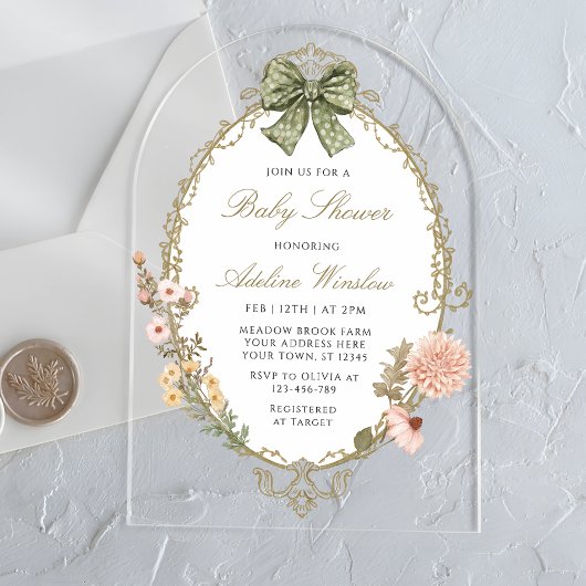 フローラヴィンテージボホセージ赤ちゃんシャワー アクリル招待状