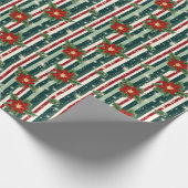 フローラヴィンテージポインセチアストライプのクリスマス ラッピングペーパー (角)
