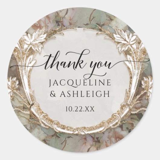 フローラヴィンテージミントバラ金ゴールドスクリプトサンキュー ラウンドシール (正面)