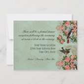 フローラヴィンテージモダンピンクのバラが鳥の渦巻きを愛 招待状 (裏面)