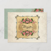 フローラヴィンテージモダンピンクのバラが鳥の渦巻きを愛 招待状 (正面/裏面)