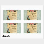 フローラヴィンテージモダンピンクのバラが鳥の渦巻きを愛 長方形シール (シート)