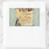 フローラヴィンテージモダンピンクのバラが鳥の渦巻きを愛 長方形シール (バッグ)