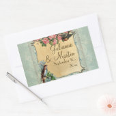 フローラヴィンテージモダンピンクのバラが鳥の渦巻きを愛 長方形シール (封筒)