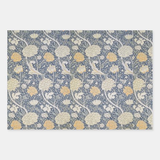 フローラヴィンテージモリス模様赤い花青 ラッピングペーパーシート (正面2)