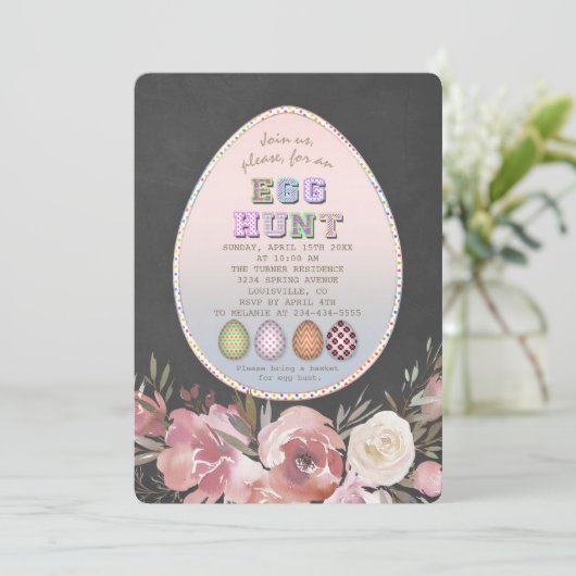 フローラヴィンテージレースチョークイースターエッグ狩りパーティー 招待状 (スタンド正面)