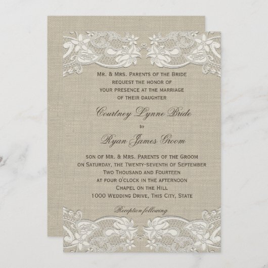 フローラヴィンテージレースデザイン結婚ズ 招待状 (正面/裏面)