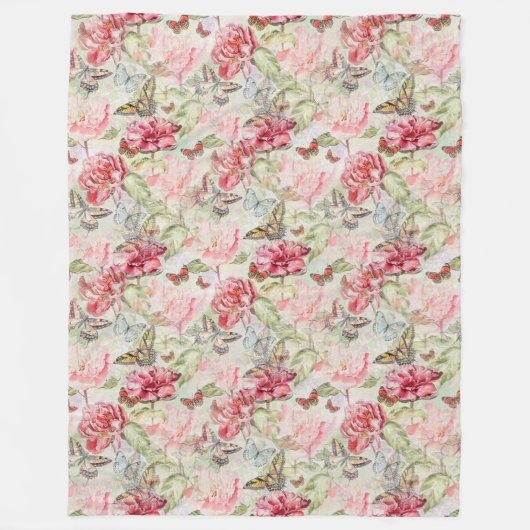 フローラヴィンテージ壁紙 – シームレスパターン2 フリースブランケット (正面)