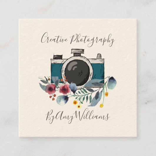 フローラヴィンテージ手描きカメラ撮影 スクエア名刺 (正面)