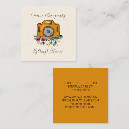 フローラヴィンテージ手描きカメラ撮影 スクエア名刺 (正面/裏面)