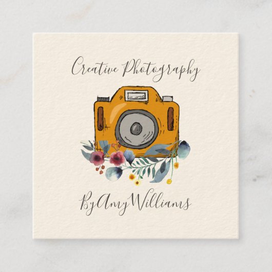 フローラヴィンテージ手描きカメラ撮影 スクエア名刺 (正面)