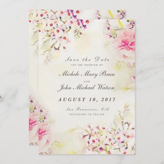 フローラヴィンテージ日付を保存フォトフラットカード セーブザデート (正面/裏面)