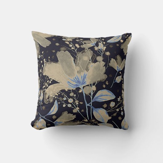 フローラヴィンテージ水の色：黒い背景 クッション (正面)