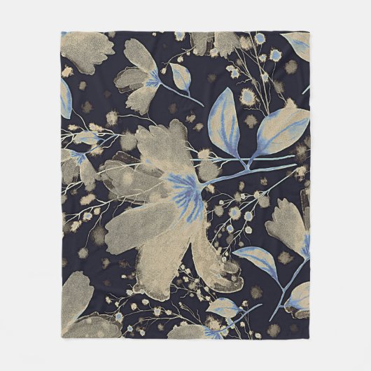 フローラヴィンテージ水の色：黒い背景 フリースブランケット (正面)