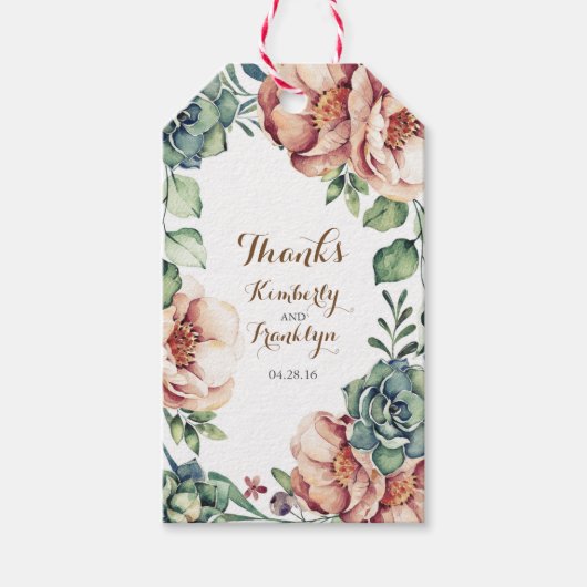 フローラヴィンテージ水色秋結婚アイボリー ギフトタグ (正面)