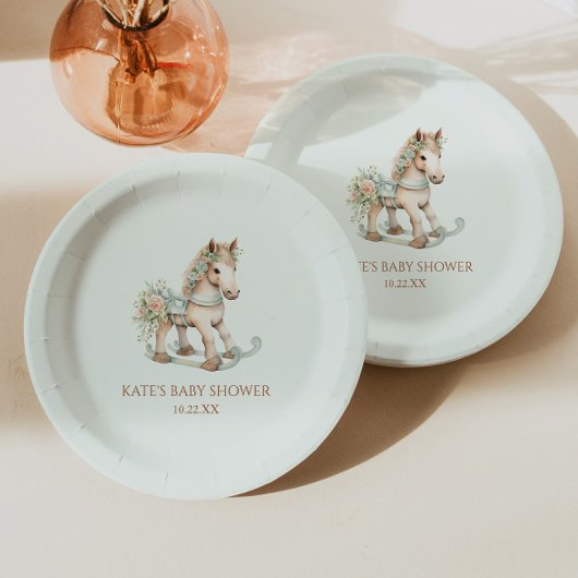 フローラヴィンテージ玩具ロッキング馬赤ちゃんシャワー ペーパープレート