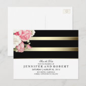 フローラヴィンテージ白黒と金ゴールド保存日付 案内ポストカード (正面/裏面)