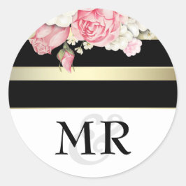 フローラヴィンテージ白黒と金ゴールド結婚の ラウンドシール