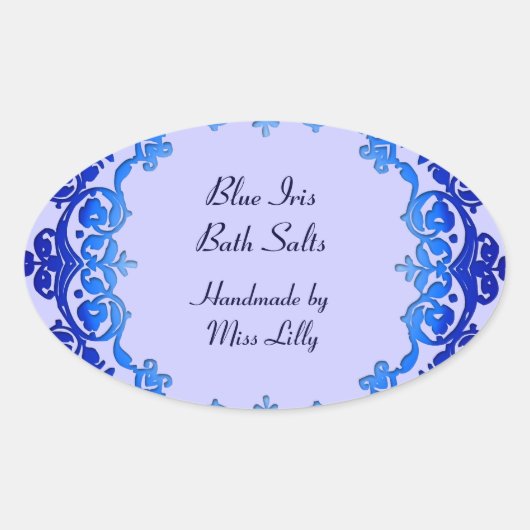 フローラヴィンテージ石鹸または缶詰ラベル青 楕円形シール (正面)