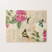 フローラヴィンテージ素朴なバラ花と蝶 ジグソーパズル (横)