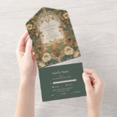 フローラヴィンテージ結婚アールヌーボー オールインワン招待状 (貼ってはがせる)