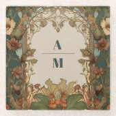 フローラヴィンテージ結婚アールヌーボー ガラスコースター (正面)