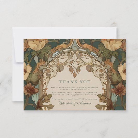 フローラヴィンテージ結婚アールヌーボー サンキューカード (正面)