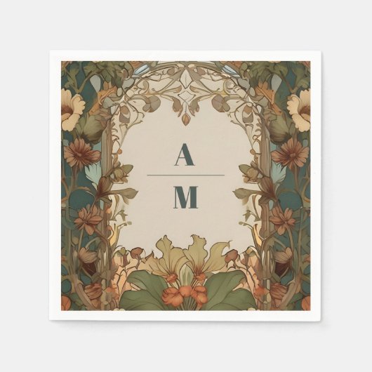 フローラヴィンテージ結婚アールヌーボー スタンダードカクテルナプキン (正面)
