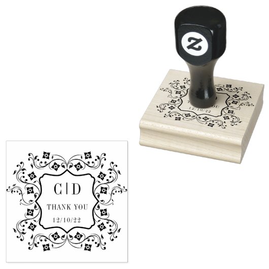 フローラヴィンテージ結婚モノグラムありがとう ラバースタンプ (押印)