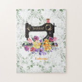 フローラヴィンテージ裁縫パーソナライズされた機 ジグソーパズル (縦)