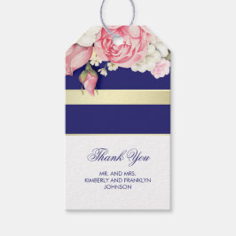 フローラヴィンテージ金ゴールドネイビーとホワイトストライプ結婚ズ ギフトタグ