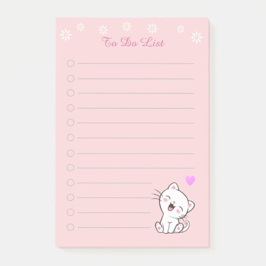 フローラ一覧&かわいい白ネコちゃんピンク ポストイット (正面)