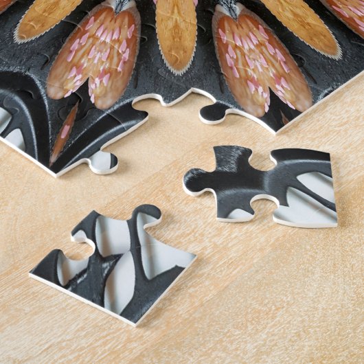 フローラ万華鏡のように千変万化するパターンアートモザイクオレンジ白黒 ジグソーパズル (側面)