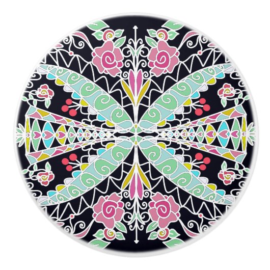 フローラ万華鏡のように千変万化するパターンデザイン セラミックノブ (正面)