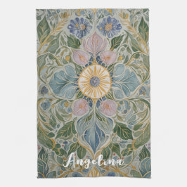 フローラ万華鏡のように千変万化するパターン パーソナライズされた キッチンタオル