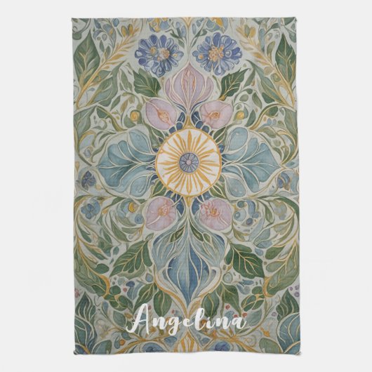 フローラ万華鏡のように千変万化するパターン パーソナライズされた キッチンタオル (縦)