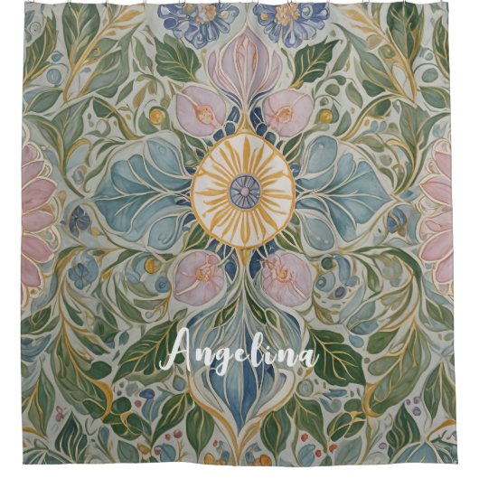 フローラ万華鏡のように千変万化するパターン パーソナライズされた シャワーカーテン (正面)