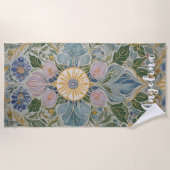 フローラ万華鏡のように千変万化するパターン パーソナライズされた ビーチタオル (正面)