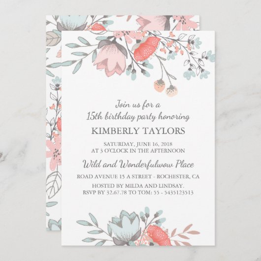 フローラ三日熱パーティーヴィンテージ 招待状 (正面/裏面)