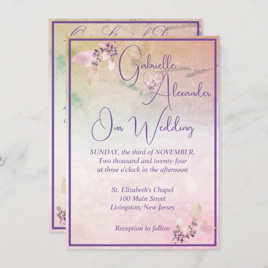 フローラ上のクラウドQRコード結婚 招待状 (正面/裏面)