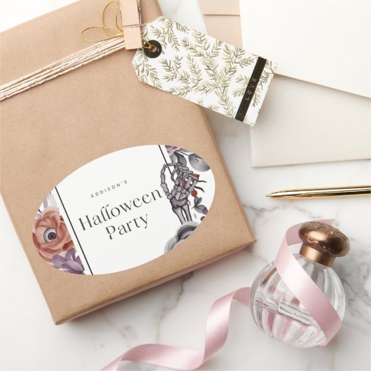 フローラ不気味ハロウィーン誕生日パーティーカード 楕円形シール (ギフト)