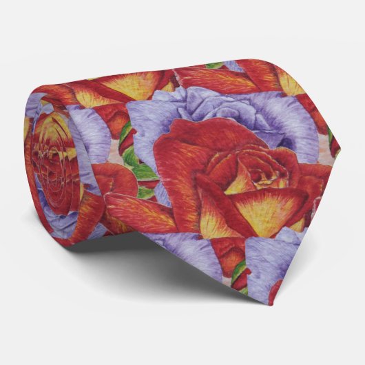フローラ中に大きくカラフルの赤いバラ ネクタイ (ロール)