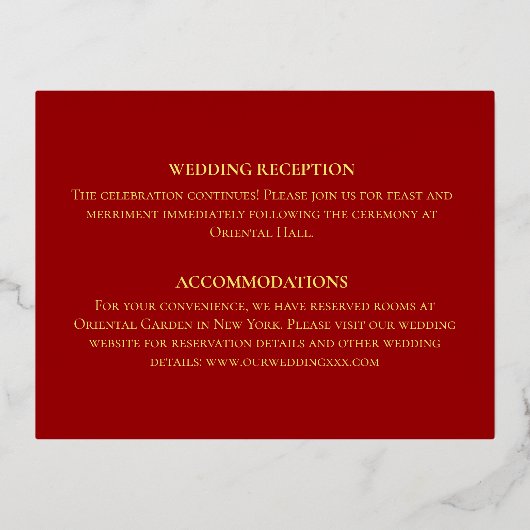 フローラ中国のリース結婚詳細カード 箔招待状ポストカード (裏面)